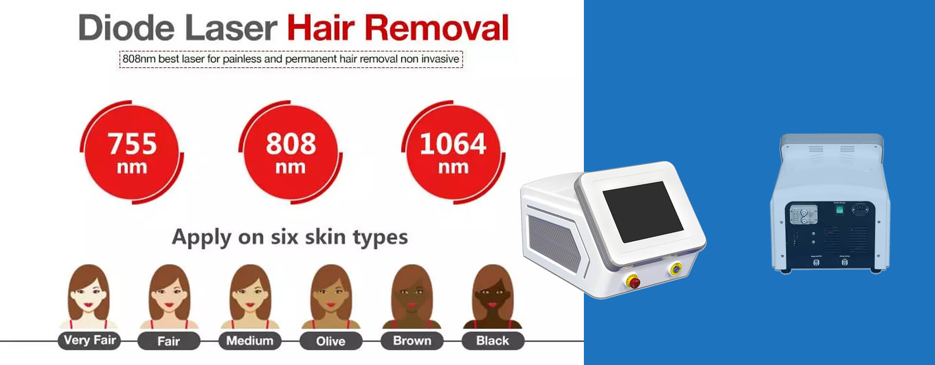 3 In 1 Wavelength Diode Laser Hair Removal Machine For The African American